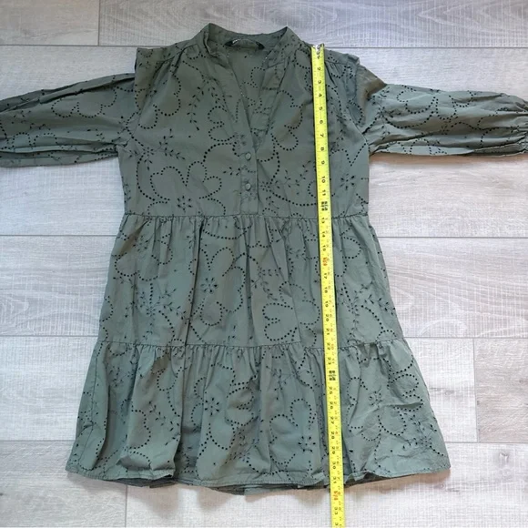 Zara Olive Green Eyelet Dress - Picture 9 of 10